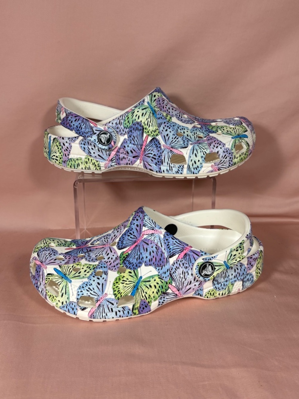 CROCS Z5126* Multicolor Crush Butterfly Graphic Classic Clogs Size J 4/ W's 6